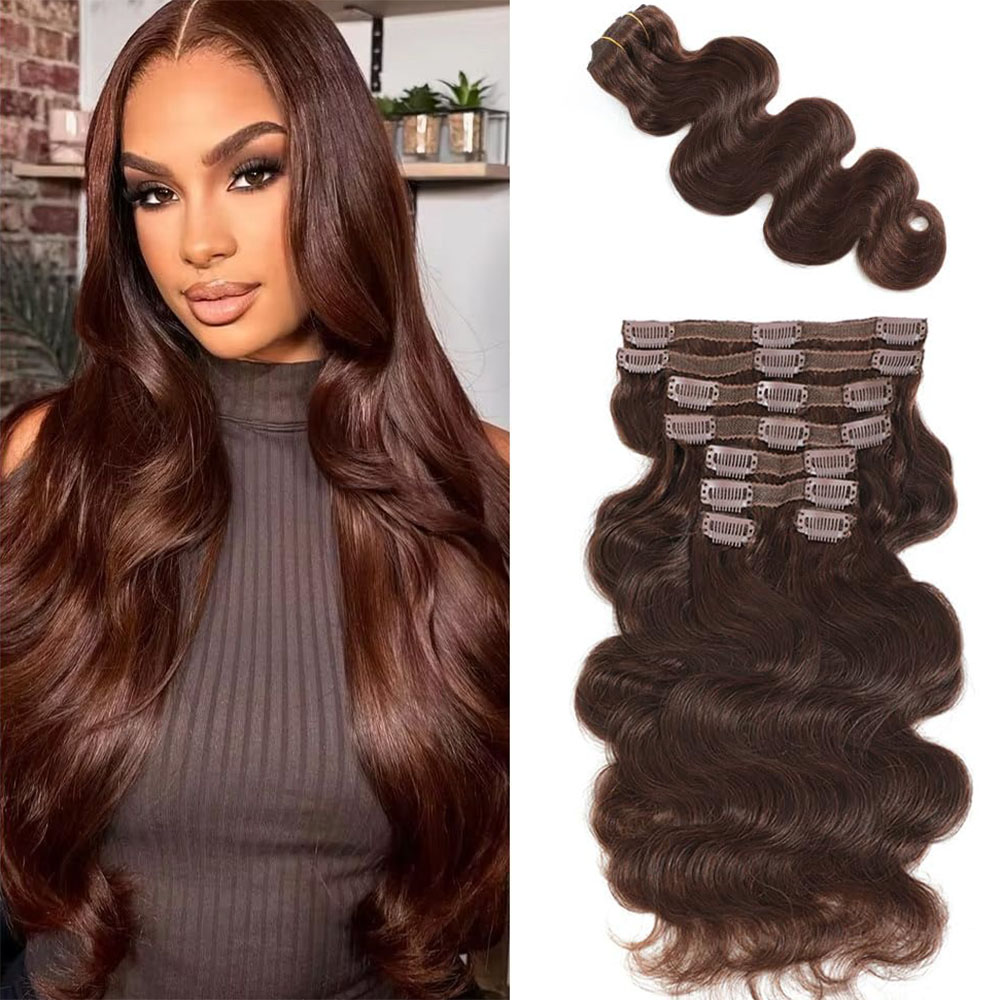 Seamless Clip In Hair Extensions Human Hair - #4 Chocolate Brown Body Wave Clip