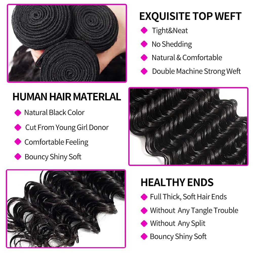 Deep Wave Human Hair Bundles w - Deep Wave 3 Bundles With Closure recension och pris