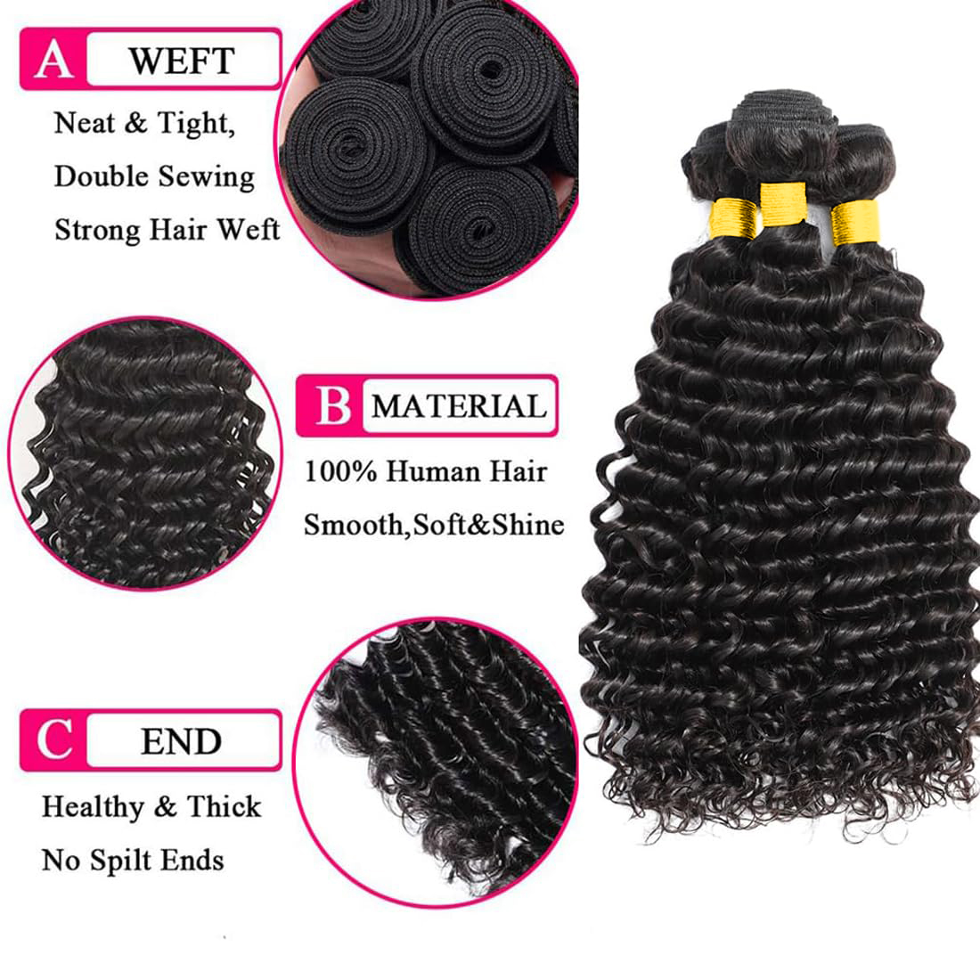 Deep Wave Human Hair Bundles w - Deep Wave 3 Bundles With Closure recension och pris