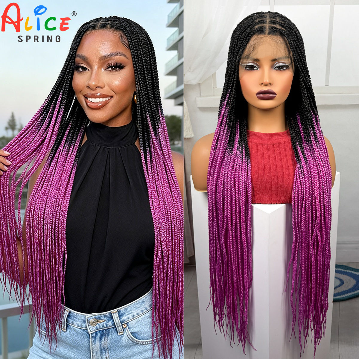 36inch Long Pink Color Box Bra - Synthetic Braided Wigs For Black Women recension och pris