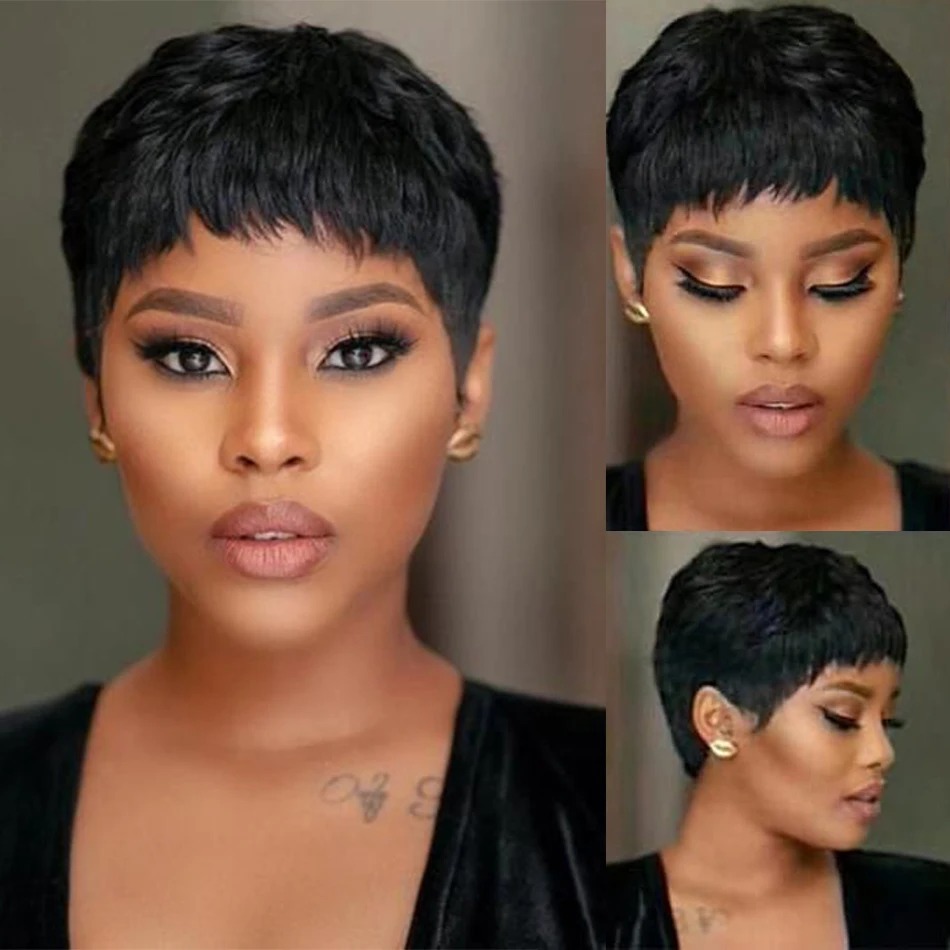 Short Straight Bob Wig Pixie C - Short Pixie Cut Wig Human Hair Cheap recension och pris