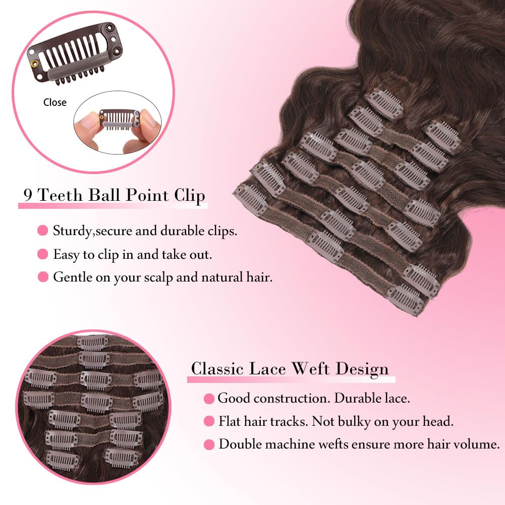 #4 Chocolate Brown Body Wave C - Seamless Clip In Hair Extensions Human Hair recension och pris