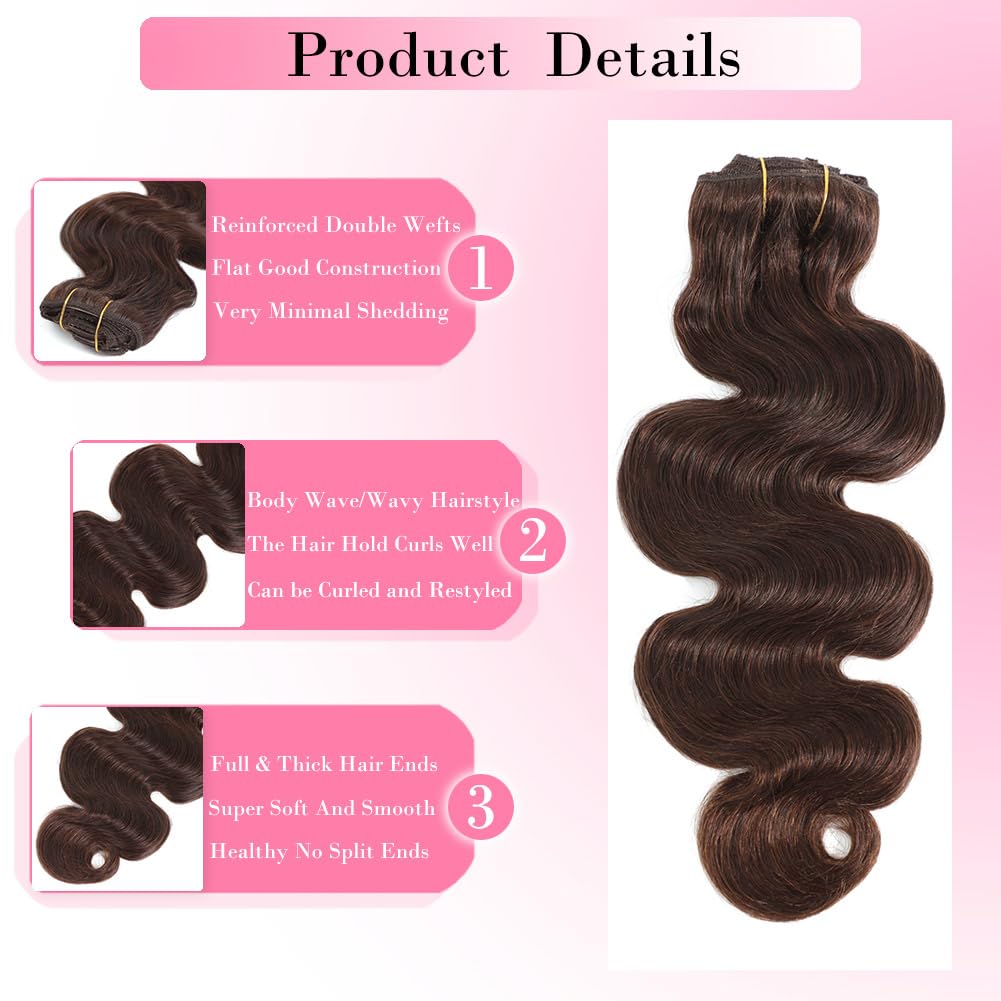 #4 Chocolate Brown Body Wave C - Seamless Clip In Hair Extensions Human Hair recension och pris