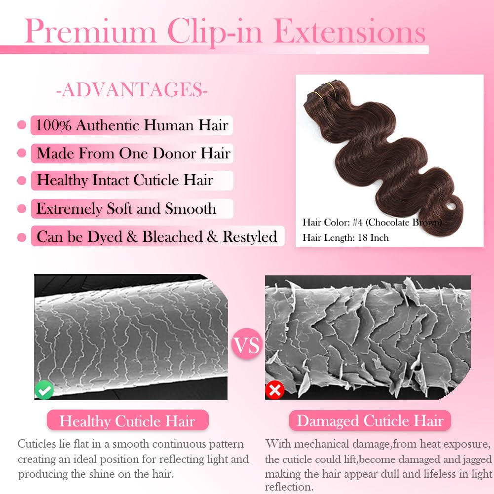 #4 Chocolate Brown Body Wave C - Seamless Clip In Hair Extensions Human Hair recension och pris