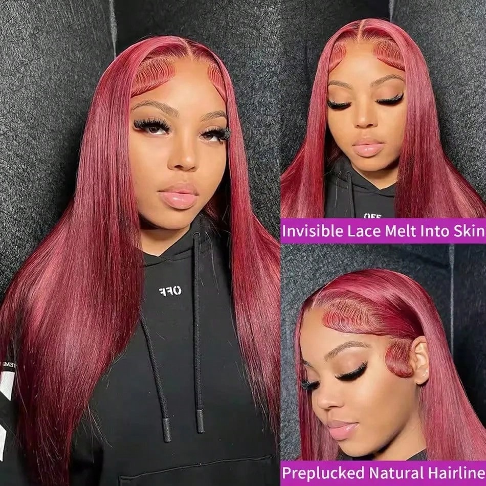 200 Density 99J Burgundy 13X6  - Hd Lace Frontal Wig Human Hair Pre Plucked recension och pris