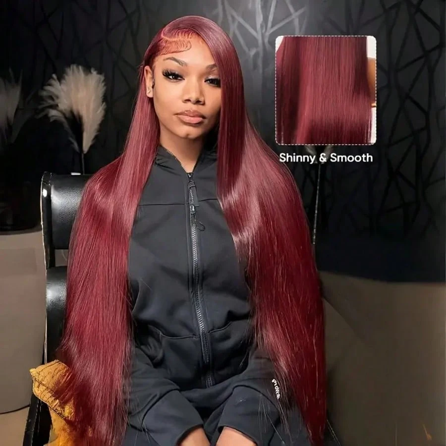200 Density 99J Burgundy 13X6  - Hd Lace Frontal Wig Human Hair Pre Plucked recension och pris