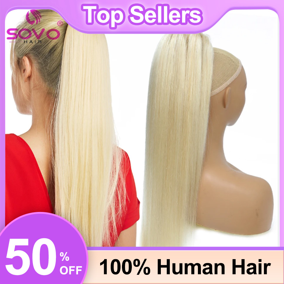 SOVO Drawstring Ponytail Human - Seamless Clip In Hair Extensions Human Hair recension och pris