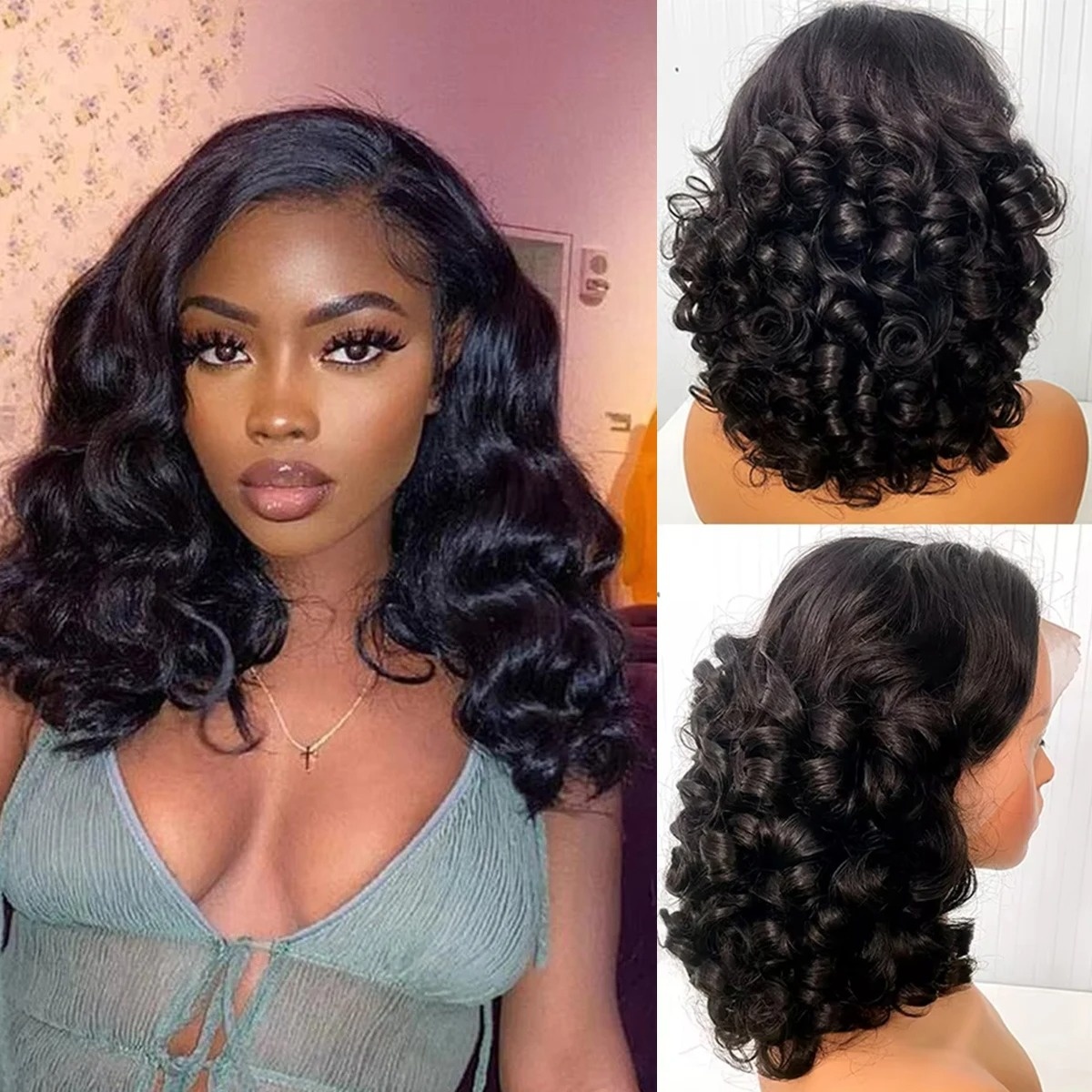 Black Wig Short Bob Body Wavy  - Pre Parted 13X4 Lace Front Bob Wig recension och pris