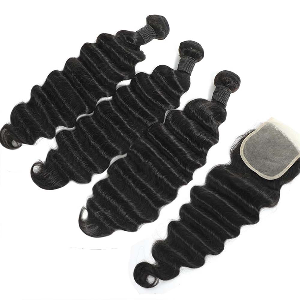 Raw Loose Deep Wave Human Hair - Deep Wave 3 Bundles With Closure recension och pris