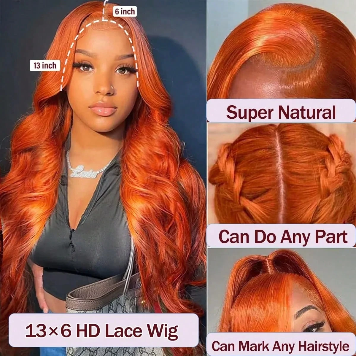 Ginger Orange 13X6 Hd Lace Fro - Hd Lace Frontal Wig Human Hair Pre Plucked recension och pris